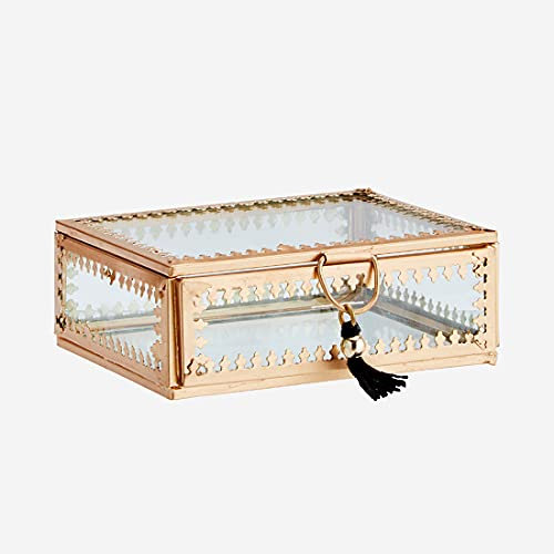 Madam Stoltz Aufbewahrungsbox aus Glas, mittelgroß, rechteckig, mit Quaste, goldfarben