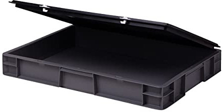 1a-TopStore Stabile Profi Aufbewahrungsbox Stapelbox Eurobox Stapelkiste mit Deckel, Kunststoffkiste lieferbar in 5 Farben und 21 Größen für Industrie, Gewerbe, Haushalt (grau, 60x40x8 cm)