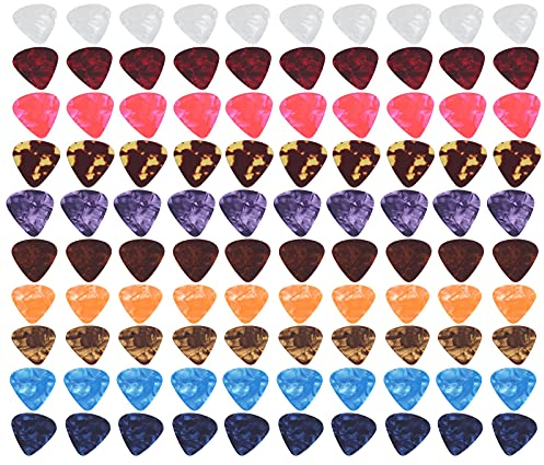 Plektren, Aussehen Buntes Zelluloidmaterial Gitarrenzubehör Buntes Plektrum Set für E-Gitarren für Akustik(0,96 * 100 Stück)
