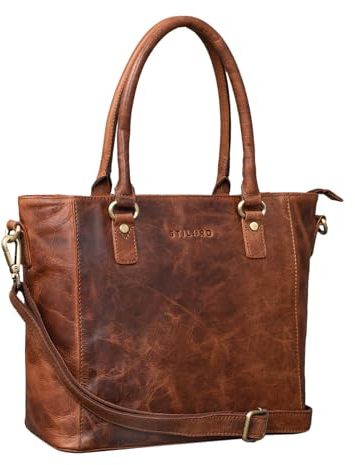 STILORD 'Abigail' Handtasche Büro Damen Leder Shopper Vintage Schultertasche Businesstasche elegant für 13,3' MacBooks Arbeitstasche Echtleder, Farbe:kara - cognac