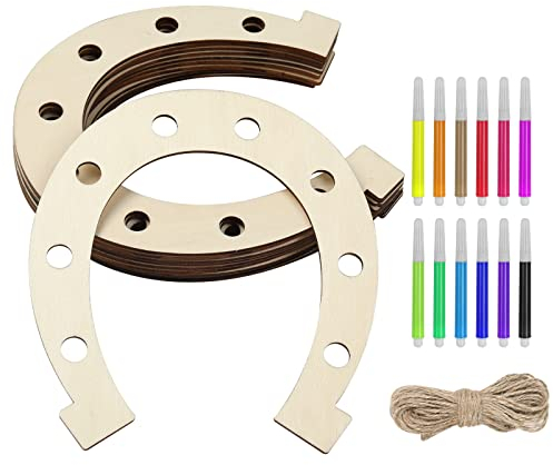 12 PCS Große Größe Holzscheiben Scheiben Hufeisen Form unvollendete Holz Ausschnitte Handwerk mit Aquarellstift, DIY Dekoration für Geburtstagsdeko Party Hochzeiten Babypartys und Kranzdekorationen