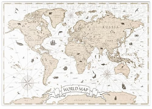 MyPuzzle Detaillierte Vintage Cartoon Weltkarte - Premium 500 Teile Puzzle - MyPuzzle Sonderkollektion von Puzzle Galaxy