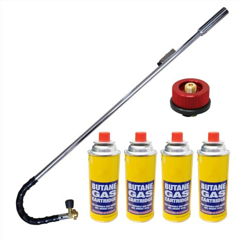 Dapetz ® Butane Wand Blowtorch For Weed Gas Burner Torch with Adjustable Flame Weeds Killer Burner Flame Thrower With 4 Gas Refills Canisters with adaptor Converts Fuel Canister Head for Long Gas Tank