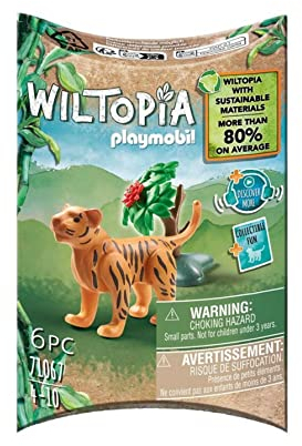 PLAYMOBIL WILTOPIA 71067 Junger Tiger aus nachhaltigem Material inklusive vielen Zubehör und Tier-Sammelkarte mit QR-Code und spannenden Audio-Content, ab 4 Jahren