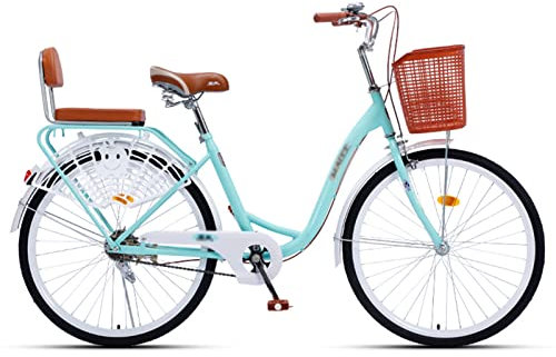 Dushiabu Vélo Hybride pour Adulte, croiseur Hybride de Style rétro, Porte-Bagages arrière, vélo de Ville pour Hommes et Femmes Adultes,Blue-26inch