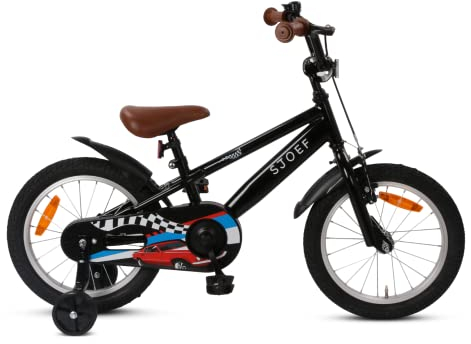 SJOEF Race Kinderfahrrad 16 Zoll | Kinder Fahrrad für Jungen/Jugend | Ab 2-6 Jahren | 12-16 Zoll | inklusive Stützräder (Schwarz)