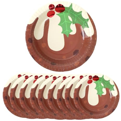 Sparkles Partyware Christmas Pudding Bowl - Pack of 10 Paper Bowls with Fun Design - Fun Xmas Party Disposeable Tableware Kids Childs Events