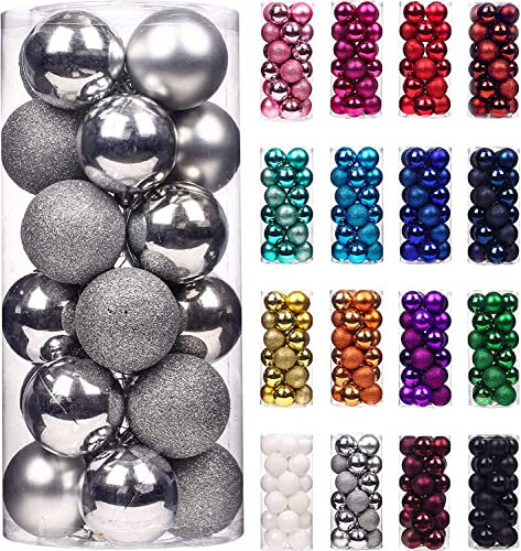 Treer 24 Pezzi Palle di Natale Albero, Palline di Natale Festa Decorazioni per Palline di Plastica per Decorazion Natalizie, Decorativi dell'albero di Natale Ciondoli Ornamenti Regali (3cm,d'Argento)