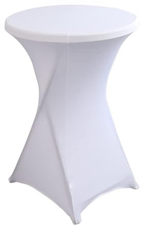 iEventStar Stretch Stehtisch Hussen Spandex Stehtischhussen Bartische Hochzeit Erstärkung im Fußbereich Rund Tischdecke für Bistrotisch Cocktail-Party (Weiß, 1er Set - Ø 80-85 cm)