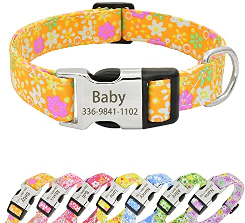 Senristar Personalisiertes florales Hundehalsband mit Namen, Benutzerdefinierte Blume Drucken Hundehalsbänder mit Gravierten Schnalle für Kleine Mittlere Große Hunde