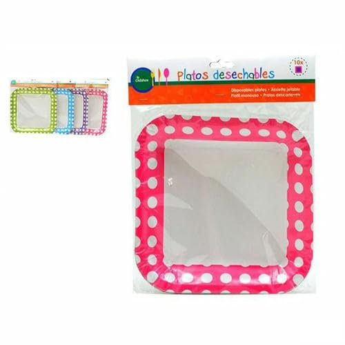 BigBuy Home Set de Platos Cuadrados Desechables, Multicolor, Estándar