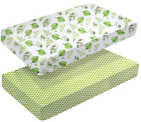 2 - Pack Spannbettlaken 120 x 60cm | Bettwäsche für Kinderbett | Atmungsaktive Baumwolllaken für Standard-Krippen- und Kleinkind-Matratzen Voll elastischer Rock Atmungsaktiv Pflegeleicht