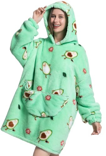 CNTSFS Übergroße Hoodie Sweatshirt mit Taschen und Kapuze Oversized Blanket Hoodie Kapuzenpullover TV Decke Herren Damen Avocado