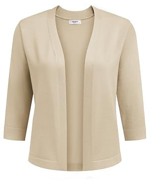 Zeagoo Damen Bolero Elegant Strickjacke Kurz 3/4 Ärmel Bolerojacke Festlich Schulterjacke Open Front Kurze Jacke zum Kleid Beige S