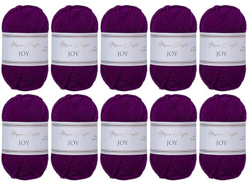 Utopia Crafts JOY - Filato per lavorare a maglia e all'uncinetto, morbido, facile da pulire, 100% poliacrilico, 10 gomitoli da 50 g, 150 m (amaranto)