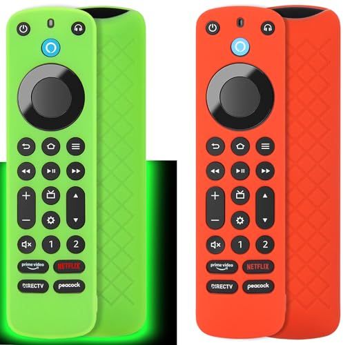 Pinowu Silikon-Schutzhülle (2 Stück), kompatibel mit Alexa Voice Remote Pro, rutschfeste Silikon-Schutzhülle mit Schlüsselband für Fire TV Cube Remote Pro (Grün leuchtet & Rot leuchtet Nicht)