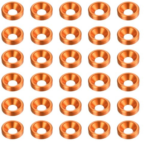 sourcing map Lot de 30 rondelles à tête fraisée M3 en alliage d'aluminium anodisé, joints à vis pour accessoires mécaniques, orange