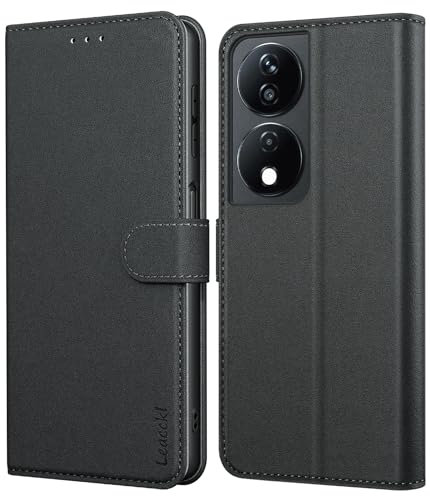 Leacckl for Honor X7b/ Honor 90 Smart Case, Leather Wallet Case, Flip Case with Card Holder and Magnetic Buckle, Black
