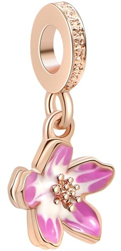 WINRARO Ciondolo Fiore di Ciliegio per Braccialetti, Ciondolo con Perline Fai da Te in Argento Sterling 925 Regalo Gioiello per Donne Ragazza Mamma Famiglia