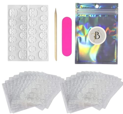 Patch ongles autocollant waterproof - 480 Press On nails adhesif - 12 tailles différentes de gel pad ongles -20 poses au total, Autocollant ongle double face avec Kit de Manucure.