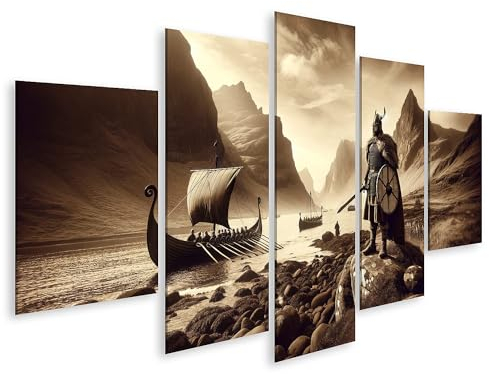 islandburner Bild auf Leinwand SepIn a Wikinger: Krieger und Schiff in zeitloser Eleganz Bilder Wandbild Poster