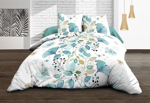 Housse de Couette 220x240 + 2 taies - Pur Coton 57 Fils - Bloom, Bleu
