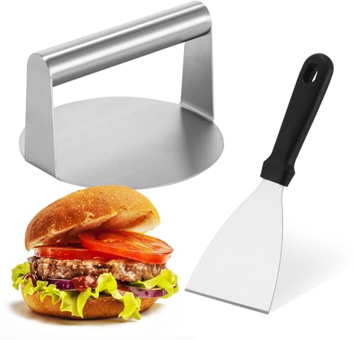 PZJFH Burgerpresse Set, 5,5 Zoll Burger Smasher mit Grillspachtel, Burger Patty Former, Fleischpresse,Burger Pattie Presse Hamburgerpresse Set für Hamburgerpresse, Squeeze Grease, BBQ Burger Grill