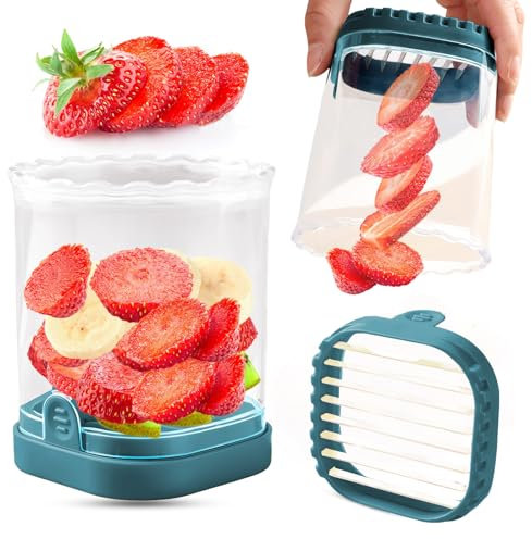 COKSDUPID Trancheuse à fruits, fraises, bananes, raisins, œufs, coupe-fruits amovible avec plaque de pression, coupe-fraise créatif, ustensile de cuisine (bleu sarcelle foncé)