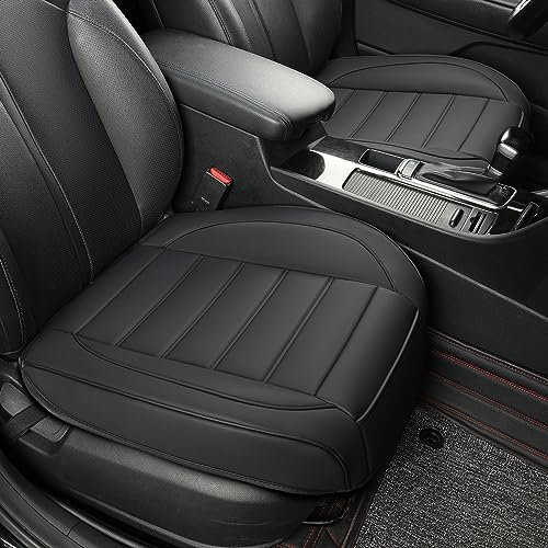 Vankerful 2 Pack Leather Front Car Seat Covers,Bottom Seat Covers for Cars,Driver Car Seat Cushion Cover for Most Vehicles,Sedan,Truck,SUV(Black)