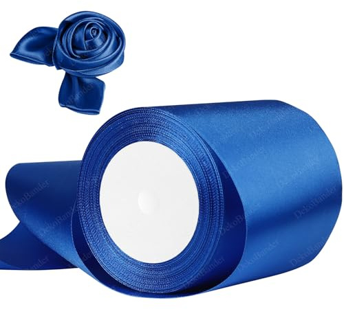 DekoBander Satinband Blau 100mm x 23m, Geschenk- & Bastelband | für Geschenkverpackungen, Basteln, DIY, Nähen, Brautparty-Dekoration, Christbaumschmuck