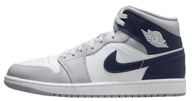 Jordan Homme 1 Mid White/Midnight Navy-Wolf Grey (DQ8426 104), Blanc/bleu marine/gris loup, 45 EU