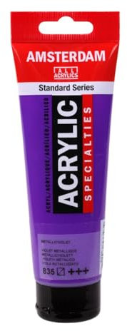 Amsterdam Standard Series Acrylic Paint Metallic Violet 835, 120ml, Semi-Transparent, High Lightfastness, Satin Finish, Versatile Medium Viscosity, Durable Waterproof & Odorless Art Paint