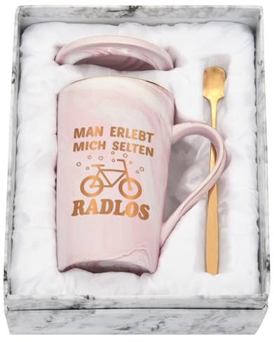 Joymaking Kaffeetasse Geschenke für Radfahrer Lustiges Geschenk Fahrradliebhaber mit Spruch - Man erlebt mich selten Radlos - Radfahrer Geschenke, 400ml Rosa
