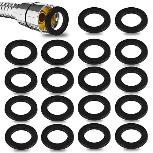 20 Pieces Shower Head Washers, 1/2 Inch Rubber Washers for Plumbing Rubber Black O Rings Hose Washer Seal for Shower Head and Hose