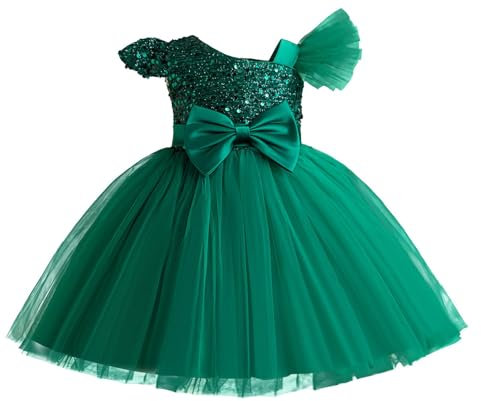 AIEOE Robe Princesse Enfant Fille avec Fermeture à Glissière Nœud Papillon Robe Hiver Baptême Filles pour 4 Ans Vert