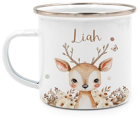 Kidsmood - Emaille Tasse Personalisiert mit Namen- Robuste Kinder Tasse für Camping & Alltag - BPA-frei, Spülmaschinenfest, Kinder Becher als Geschenke zur taufe, zur Geburt oder für Weihnachten