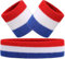 Hatstar 3-teiliges Schweißband Set | 1x Stirnband + 2X Schweißbänder für Handgelenke | Stirnband Damen & Herren | Accessoire für Karneval & Fasching Kostüm (3-farbig blau-Weiss-rot)