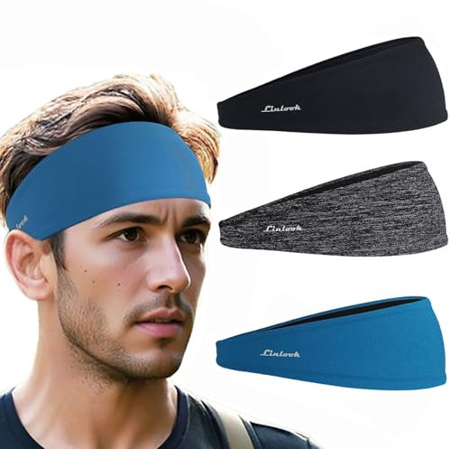 Sport Stirnbänder für Damen und Herren, Antibakterielles Schweißband Stirn, Elastisch rutschfest Haarband für Joggen,Laufen, Fitness, Yoga, Radfahren, Basketball (Schwarz + Grau mit Weiß + Armeegrün)