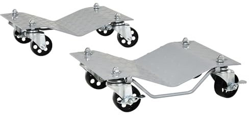 DURHAND Chariots de manutention de Voiture, Lot de 2 Chariots à roulettes pour déménagement de Voiture, Charge 680 kg, roulettes pivotantes, Surface antidérapante, 40,5 x 30 x 13,5 cm, Gris