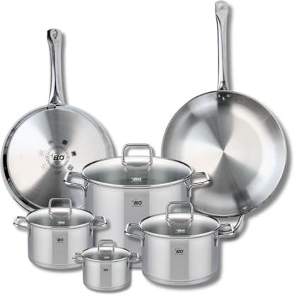 ELO 9510550 Batterie de cuisine 6 pièces, Ensemble de 2 Poêles de cuisson 28 et 32 cm et 4 faitouts 12, 16, 20 et 26 cm Elo Profi Citrin, inox, induction