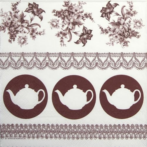 20 Ambiente Paper Napkins - Teapots Brown - Table Decoration with Motif Also for Party or Decoupage 33x33 cm