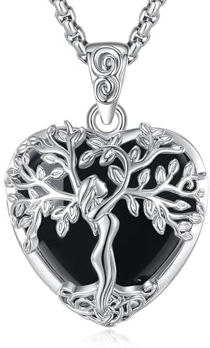 EUDORA Harmony Ball Cuore Albero Della Vita Collana Ossidiano Collace per Donne Rame Placcato in Argento, Madre Dea Ciondolo a Ciondolo di Cristallo Gioielli Yoga Regali per Madri Mamma, 20 +2