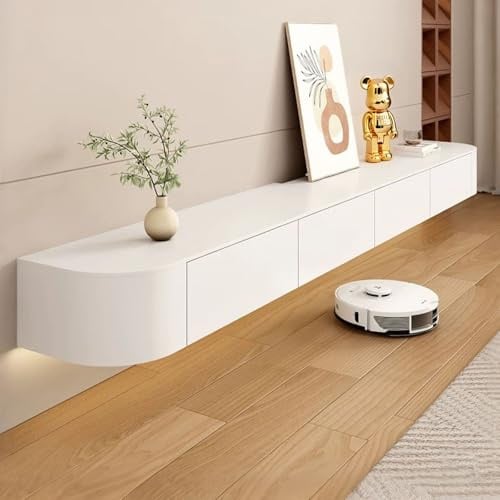 Floating TV Stand, Wall Mounted TV Cabinet with Doors & Drawer Modern, Floating TV Unit Large, Entertainment TV Wall units for Living Room Bedroom and Dining Room (White, 160cm)
