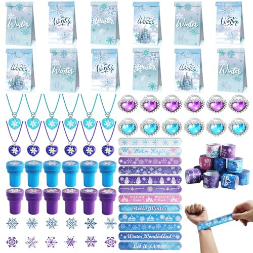 CESHMD Frozen Party Mitgebsel Kindergeburtstag mit Prinzessin Halskette Schneeflocke Ring, Armbänder, Prinzessin Gefälligkeiten Zubehör Geschenk Tasche, Frozen Prinzessin Give Aways Eiskönigin