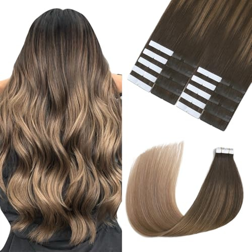 Sindra Tape Extensions Echthaar 55cm #2/6/18 | Dunkel Braun bis Schmutzige Blond, 20 Stück 50g, Invisible Tape Extensions Echthaar, Remy Seidig Gerade, Invisible, 22 Zoll