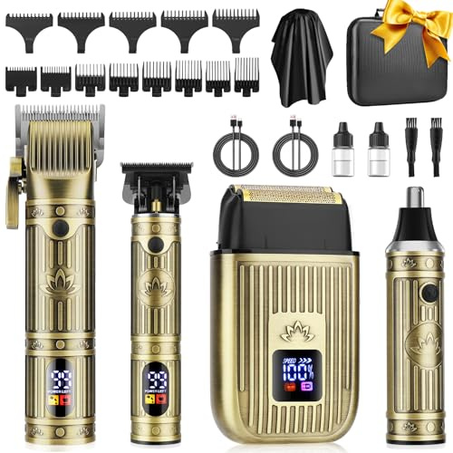 Misuke Hair Clippers Set for Men,4-in-1 Cordless Hair Trimmer & Shavers Set | USB Rechargeable,T-Blade Hair Trimmer Clippers for Hair Cutting,Mens Grooming Kits,LED display,Package Case