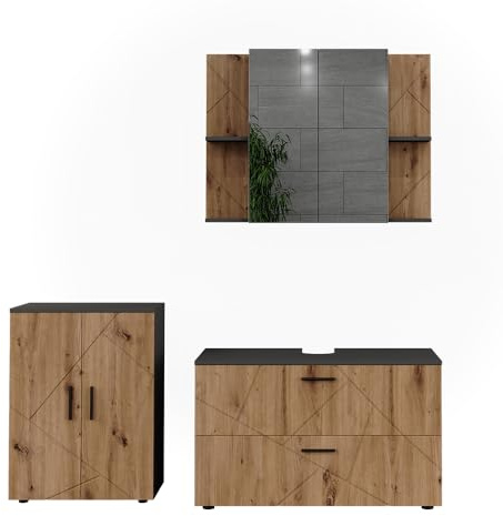 Vicco Badmöbel-Set Irma, Anthrazit/Goldkraft Eiche, 100.1 cm | besteht aus Waschbeckenunterschrank, Spiegelschrank und Midischrank