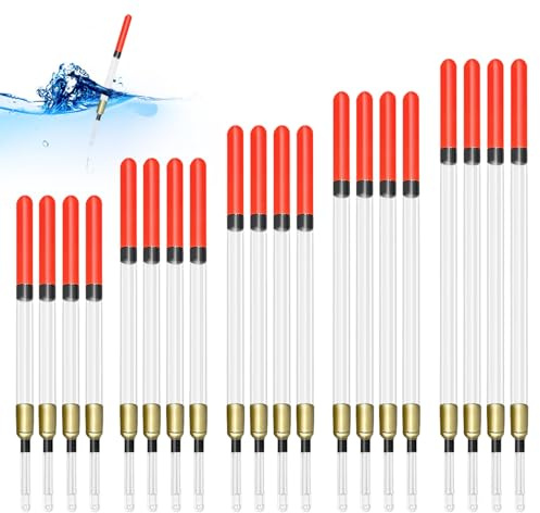 KIPTVO 20PCS Fishing Floats Set, Clear Waggler Floats, Versatile Fishing Tackle Accessories, 5 Size Straight Insert Fishing Floats Coarse, for Enhance Your Fishing Experience Fishing Supplies