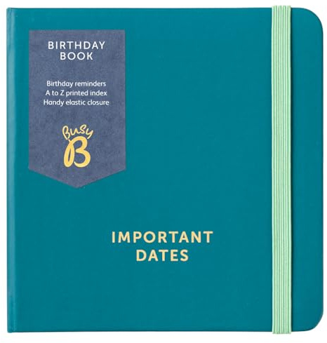 Busy B Birthday Log Book - Pine Cover - Small & Compact Design, Birthday Reminders, Ordered by Month for Easy Reference, Space for Multiple Birthdays Per Date & Elastic Closure Band