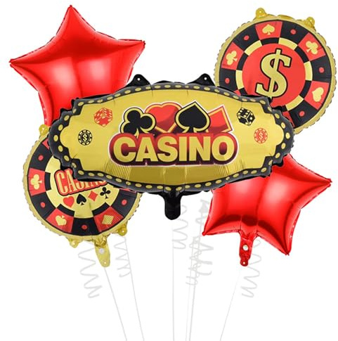 Tourima Casino Deko Folienballon Set 5PCS 18inch, Las Vegas Partydeko, Roulette Spiel Casino Royal Thema, Pokerset passend zum Pokerkoffer, für Casino Outfit Herren, Honeymoon in Vegas